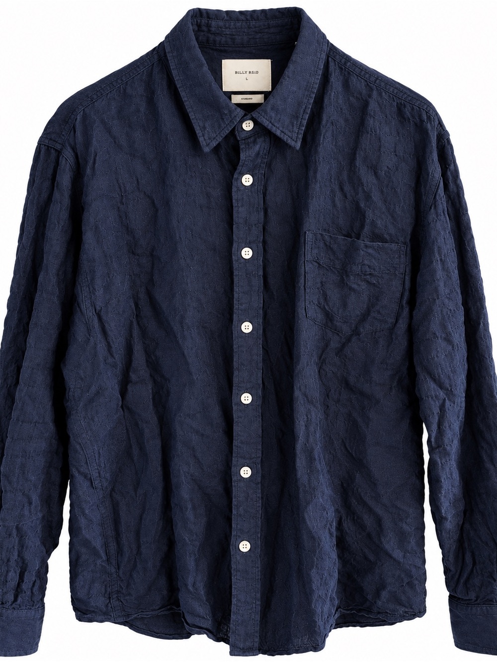 Billy Reid Standard Men’s L Navy Made in USA Textured Button-Up Shirt